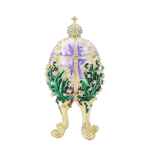 QIFU Hand Painted Purple Faberge Egg Style Enamel Trinket Box, Unique Gift for Family