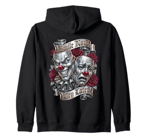 Smile Now Cry Later Chicano Tattoo Style Drama Masks Zip Hoodie