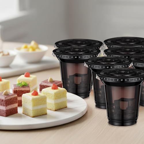 Acellegic 200 Set 16 oz Black Disposable Cups with Lids Clear Plastic Iced Coffee Cups for Cold Drinks Juice Soda Black Party Supplies for Women 30th 40th 50th Birthday Wedding Bar Accessories