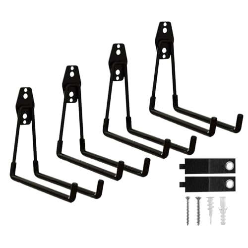 CRXCRC 4-Pack Large Square Heavy Duty Garage Hooks, Ideal for Hanging Ladders, Bikes, Tools, Garage, Garden, Basement, Shed, Utility Room Storage (Black)