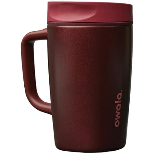 Owala SmoothSip Slider Stainless Steel Insulated Travel Mug with handle, 100% Leak Proof, For Hot and Cold Drinks, Travel Friendly with Sliding Lock Lid, 12oz, BPA Free, Leak Proof, Black Cherry