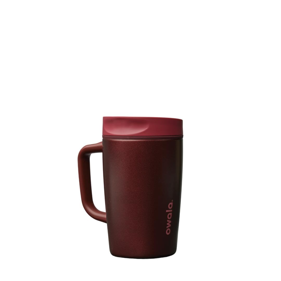 Owala SmoothSip Slider Stainless Steel Insulated Travel Mug with handle, 100% Leak Proof, For Hot and Cold Drinks, Travel Friendly with Sliding Lock Lid, 12oz, BPA Free, Leak Proof, Black Cherry