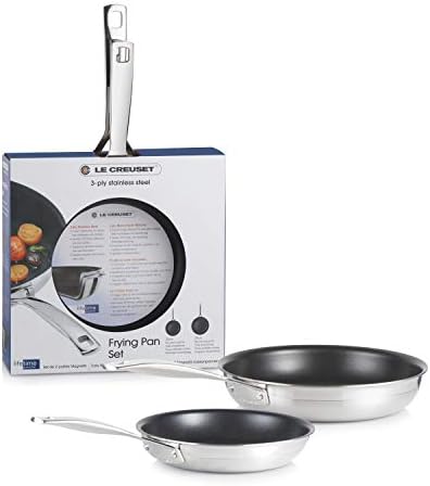LE CREUSET 3-Ply Stainless Steel Non-Stick Frying Pan Set, 2 Pieces, Diameter 20 cm, Diameter 24 cm, Silver