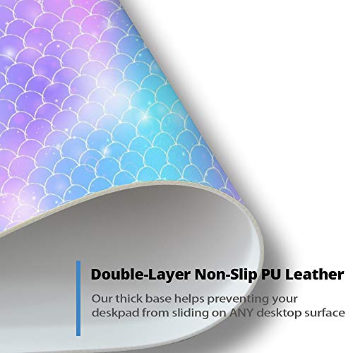 QIYI Multifunctional Office Desk Pad, Water-Resistant PU Leather Mouse Pad, Home Décor Large Desk Organizer Mat, Non Slip Base Writing Pads for Home & Office 31.5" x 15.7" - Mermaid Scales