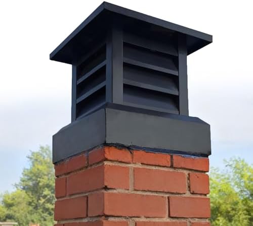 Aluminum Alloy Chimney Cap 9.8-13.8 in, Villa Tapered Top Fireplace Cover, Windproof Rainproof Louvre Vent, Square Base Black Chimney Cowl for Outdoor Use