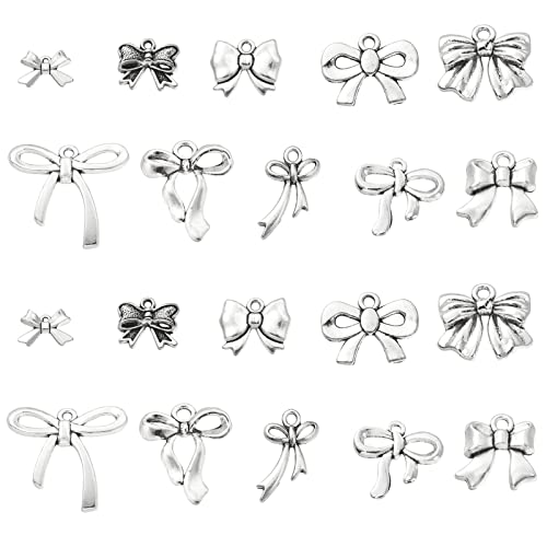 DanLingJewelry 100Pcs 10 Styles Tibetan Bowknot Charms Antique Silver Bow