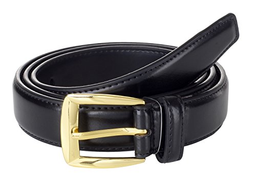 Sportoli Men’s Genuine Leather Classic Stitched Casual Uniform Dress Belt - Black/Gold Buckle (36) #TOP21
