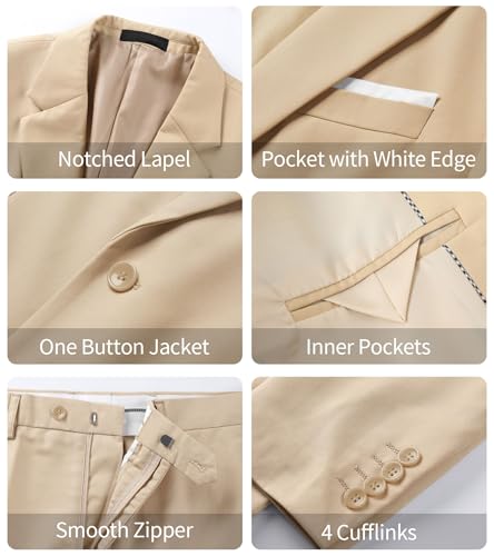 HUUTOE Men's 3 Piece Suits Slim Fit Prom Suits for Men Wedding Dress Suit Summer Blazer Jacket Vest Pants Tuxedo Set3