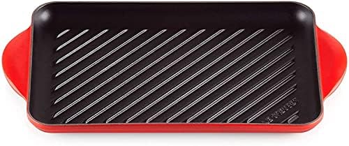 Le Creuset Cast Iron 2 piece set, comprises a Signature 26cm Shallow Casserole with a 32cm Rectangular Grill, Cerise