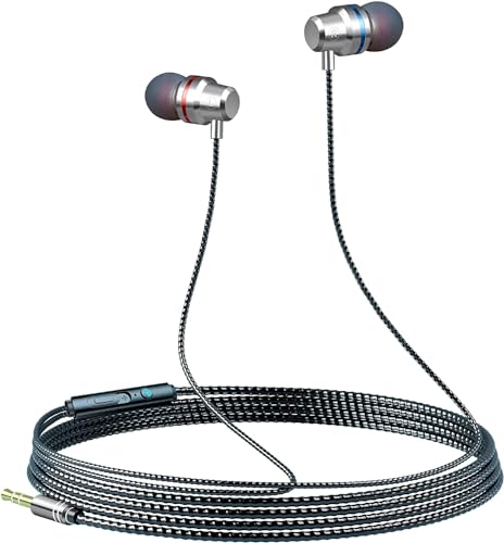 HiFi In-Ear Headphones Wired Earphones with Microphone and Volume Control, Noise Isolating and Deep Bass, Lightweight Earphones, 3.5 mm Earbuds Compatible with iPhone, iPad, Android (Silver)