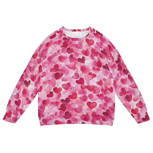 JUNZAN Cartoon Cute Pink Love Hearts Big Girls Hooded Sweatshirt Fleece Sweatshirt With Hoodie Party 4T