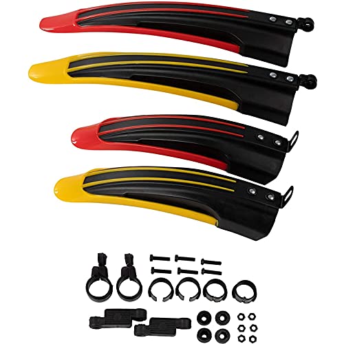 Juvale Bike Fender - 2-Pair Adjustable Bicycle Rear and Front Mud Guard, Bike Tire Accessories for Road Mountain Bike, Cycling, Yellow and Red, 16 x 3.3 x 1.8 Inches and 12 x 2.8 x 1.8 Inches