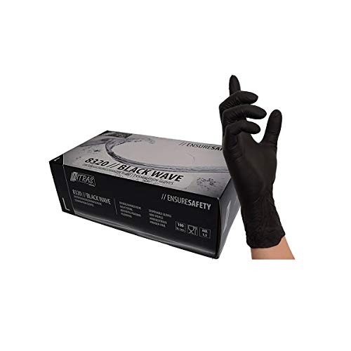 Schwarze Nitril Handschuhe NitrasBlack Wave 100 Stück Größe S