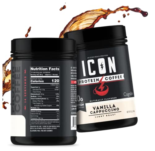 Icon Meals Protein Coffee, Premium Whey Protein, 150Mg Of Caffeine, Nootropic Blend, Gluten-Free & Non-Gmo, Energy And Focus, Keto Friendly, Low Carb, High Protein (Vanilla Cappuccino) #TOP3