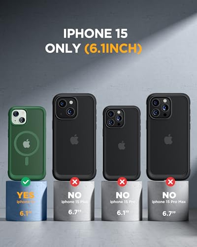 Image of Miracase Glass Series for iPhone 15 Case [Compatible with MagSafe] Full-Body Magnetic Case with Built-in 9H Tempered Glass Anti-Fingerprint Screen Protector + Camera Lens Protector, Matte Green