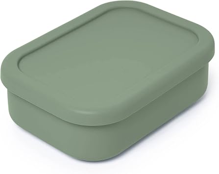 Indian-Tiffin Bento Lunch Box Silicone Container, 3 Compartments, Food Grade, Lunch Container, Leak-Proof Salad Bento Box, Microwave safe Green