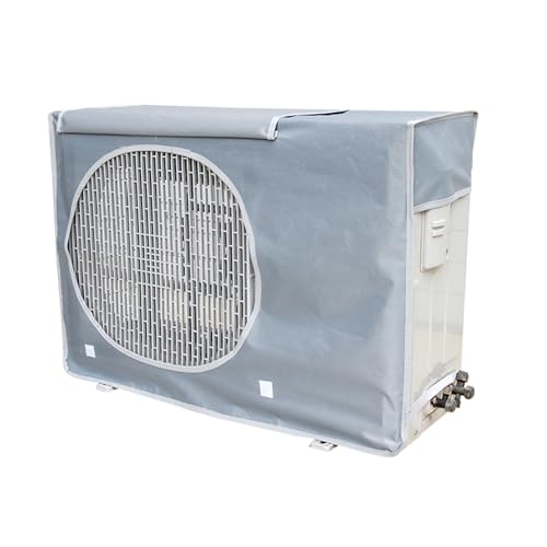 Funda para aire acondicionado exterior impermeable y resistente al polvo con correa ajustable, rejillas de ventilación redondas, color plateado (84 x 59 x 32 cm, 83,8 x 58,4 x 33 cm), protección para