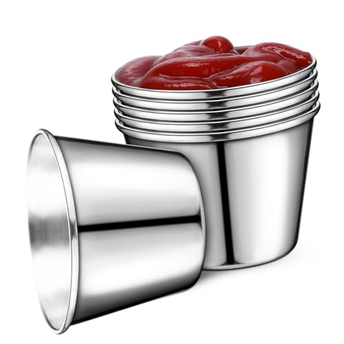 TIDTALEO 6 Pcs Stainless Steel Dipping Sauce Cups Smooth Surface Condiment Containers for Ketchup Vinegar and Grilling Sauces Stylish Kitchen Storage for Home and Restaurant Use