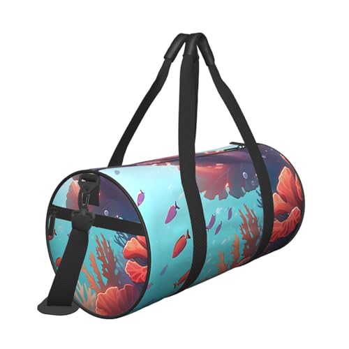 Coral Printed Travel Bag,Round Personal Item Storage bag,Foldie Duffel Bag for Traveling Vacation,Fitness,Sports3
