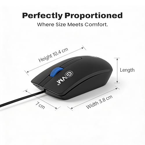 Image of EVM Wired Optical Mouse | USB Plug & Play | 1000 DPI Precision | Ergonomic Comfort Design | Durable Build | 1 Year Warranty Wired Mouse (Black., Wired)