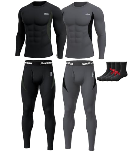 2 Pack Thermal Underwear Long Johns for Men Fleece Lined Base Layer Tops and Bottoms Set Cold Weather Winter Gear