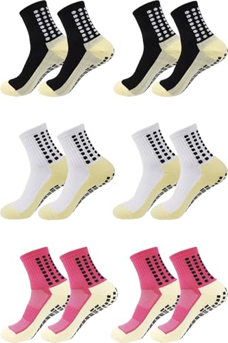 Grip Socks for Women & Kids – 6 Pairs Cushioned (Pink, White, Black) - Small Size -Anti-Slip for Soccer, Gym, Yoga, Pilates.