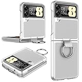 IKAZZ for Galaxy Z Flip 4 Case,Drop-Proof Anti-Slip Cover Heavy Duty Shockproof Full-Body Rugged Protective Phone Case with Ring Holder for Samsung Galaxy Z Flip 4,Clear