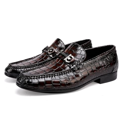 Casual Buckle Men's Dress Loafer Fashion Alligators Printed Leather Formal Business Party Shoes Driving Penny Loafer