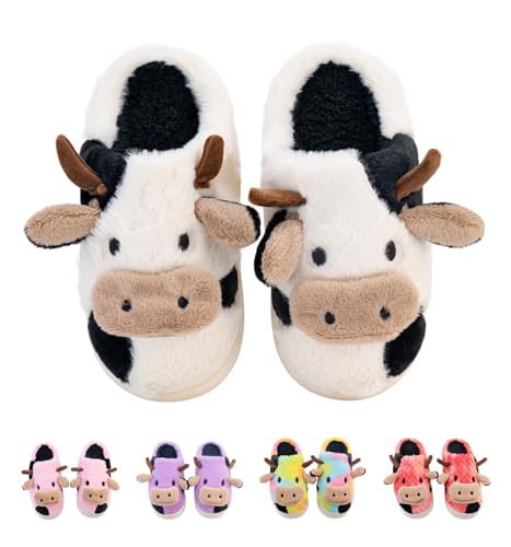 Cow Animal Winter House Slippers - Cute Fuzzy Slippers for Women & Men