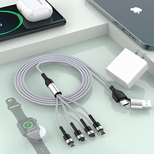 MTAKYI PD20W USB C Charger+ 6 in 1 Multi Universal Smart Watch Charging Cable,1.8M/6FT Type C+USB A Magnetic Charger+Lightning*2+Type C+Micro for Apple Series 7 5 4 3 2 SE/iPhone 13