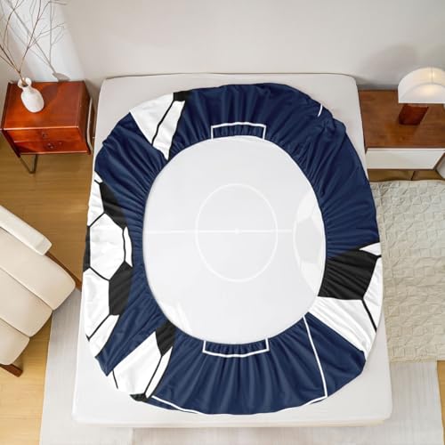 Image of Castle Fairy Dark Blue Ball Gaming Bed Sheet King Set,Kids Soccer Sports Theme Sheet Sets Adults Room Decoration,Football Bedding Set with Flat,Fitted Sheet,2 Pillow Cases