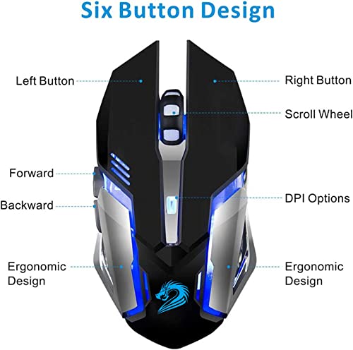 Uciefy X96 Wireless Gaming Mouse, Rechargeable Silent Mouse 4 Breathing Led Light Optical Mice With Nano Usb Receiver, 2400 Dpi High Precision Laser For Computer/Laptop/Mac/Pc (Black) #TOP6