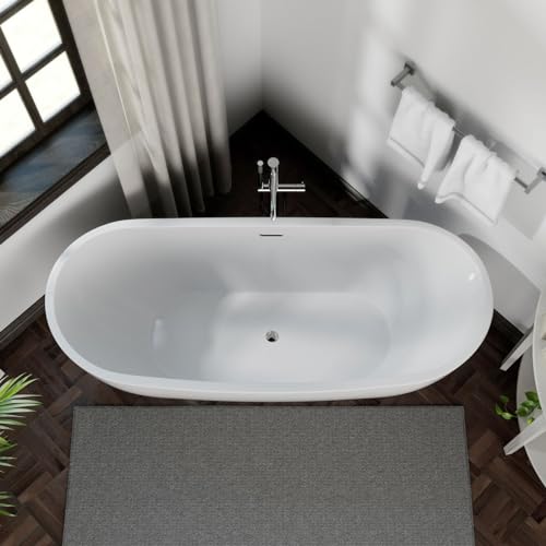 Image of Empava 69 inch Freestanding Tub, Acrylic Contemporary Soaking White Tub with Drain and Overflow