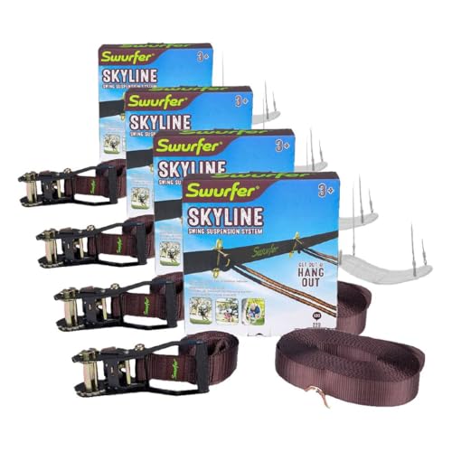 Image of Swurfer Skyline Tree Swing Hanging Kit -Heavy Duty,Weather Resistant,Hang Multiple Swings,Span Up to 40 Feet,Includes 4 Adjustable Locking Anchors & Carabiners,Easy Installation(Pack of 4)