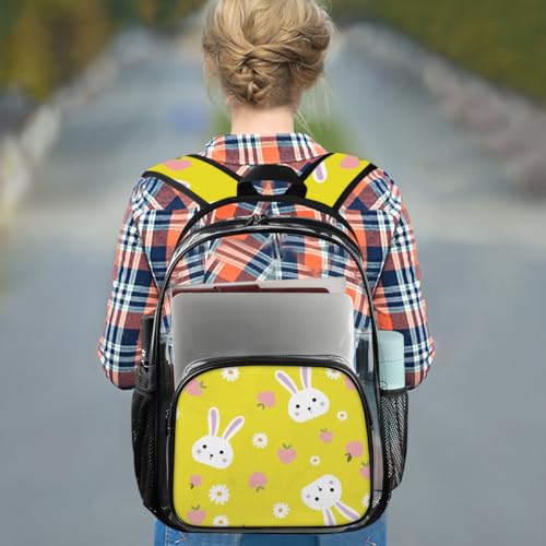 Bunny Peach Blossom Clear Backpack Stadium Approved PVC Backpacks for Adults Heavy Duty Clear Bag for Work Security Travel College3