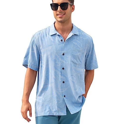Mens Hawaiian Shirts Silk Botton Down Short Sleeve Shirts Tropical Casual Beach Shirt Camp Shirts