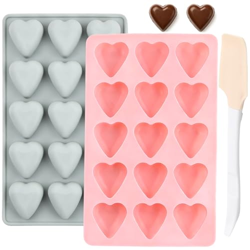 2 Pièces Moule en Silicone en Forme de Cœur - Moule Silicone Qualité Alimentaire Bonbon, Moule à Chocolat Antiadhésif, pour Chocolats Maison, Bonbons,...