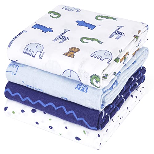 Image of david's kids 4 Pack Baby Muslin Swaddle Blankets, 100% Cotton and Ultra Soft Breathable Receiving Blanket Wrap for Boys Girls, New Born Essentials, Large 47 x 47 inches, Woodland/Elephant/Giraffe