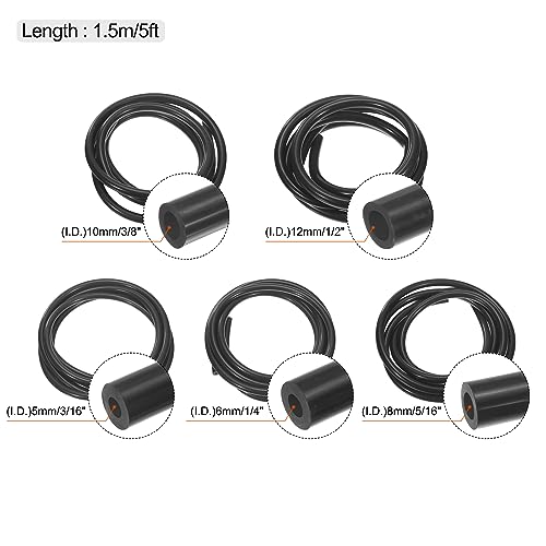 uxcell Vacuum Silicone Tubing Hose 5mm 6mm 8mm 10mm 12mm ID 3mm Wall Thick 1.5m Black High Temperature for Engine - Image 2