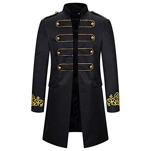 Lalaluka Chaqueta para hombre Frack Steampunk, gótica, falda palast, vintage, cuello alto, manga larga, uniforme, esmoquin, vestido victoriano, disfraz para hombre, Negro , XS Cover