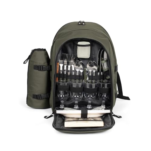 Livoo Se970C - Mochila Picnic 4 Personas - 11L, 600D, 30 Accesorios, Verde