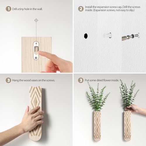 3 Pack Wood Wall Planter, Boho Wall Art for Entryway and Bathroom Decor, Modern Farmhouse Decor, Wall Decor Vase for Holding Fake Plants and Dried Flowers