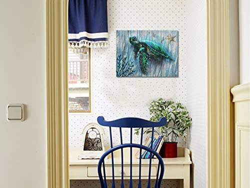 Arjun Bathroom Decor Blue Wall Art Canvas Green Sea Turtle Teal Submarine Picture, Blue Modern Landscape Painting Framed For Living Room Bedroom Home Office Wall Decor, 16"X12" #TOP4