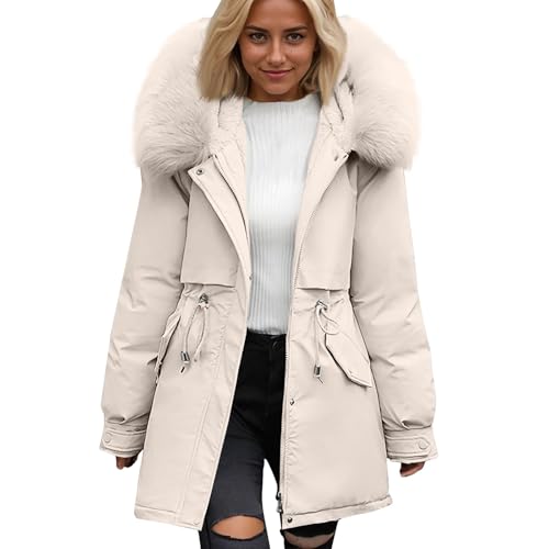 Puffer Jacket Womens Thicken Warm Parka Jacket Zip Up Shaggy Hooded Down Coat Long Tunic Outerwear Winter Coats