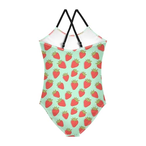 senya Girls Swimsuits One-Piece Swimwear Tie Bathing Suit Beach Summer Round Neck 5-6T Strawberry Pattern2