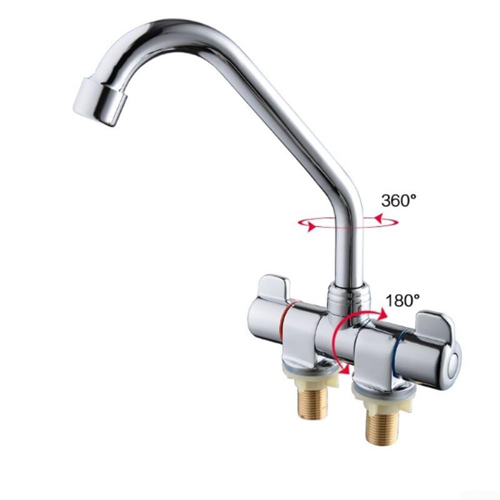 Rubinetto pieghevole a doppia maniglia per lavello da cucina, con beccuccio girevole a 360 gradi, miscelatore per acqua calda e fredda, per camper, barca, roulotte, camper (002)