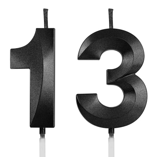 AndiluluBear Number 13 Birthday Candles 1.96 Inch Happy Birthday Cake Candles Cupcakes Topper Decoration for Birthday Party Wedding Anniversary Celebration Supplies (Black)