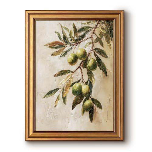 Bzstyleart Vintage Wall Art Decor for Bedroom, Oil Painting Olive Branch Botanical Wall Art, Vintage Botanical Painting, Room Decor Aesthetic for Kitchen, 12 x 16 Inch