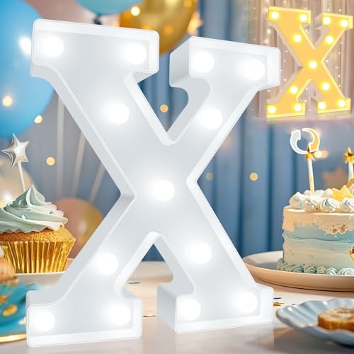 Image of Pooqla LED Marquee Letter Lights, Warm White and Cool White Decorative Lighted Letters, Light Up Alphabet Letters for Boys Girls, Party, Wedding, Bar, Night Light, Birthday Decoration, Letter X