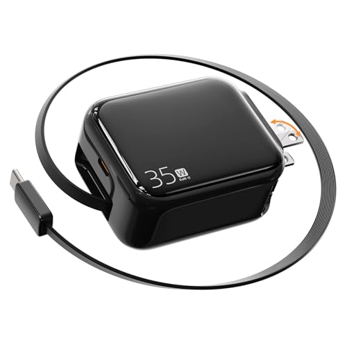 Retractable Wall Charger, 35W Fast USB C Charger Block with Extendable Type C Charing Cable for iPhone 16 15 Galaxy S25 24, Portable Retractable Charging Plug for Home Kitchen Office Travel